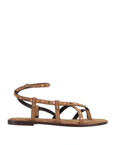Ba&sh Ba & Sh Woman Thong Sandal Camel Size 8 Leather In Brown