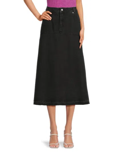 Ba&sh Women's Jupe Volentia Denim A-line Midi-skirt In Black