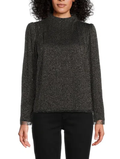 Ba&sh Women's Raba Metallic Mock Turtleneck Long-sleeve Top In Black