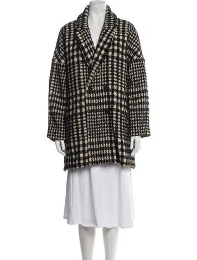Pre-owned Ba&sh Wool Houndstooth Print Coat In Black