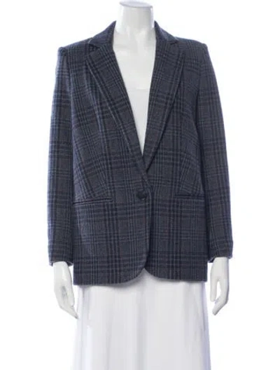 Pre-owned Ba&sh Wool Plaid Print Blazer In Blue