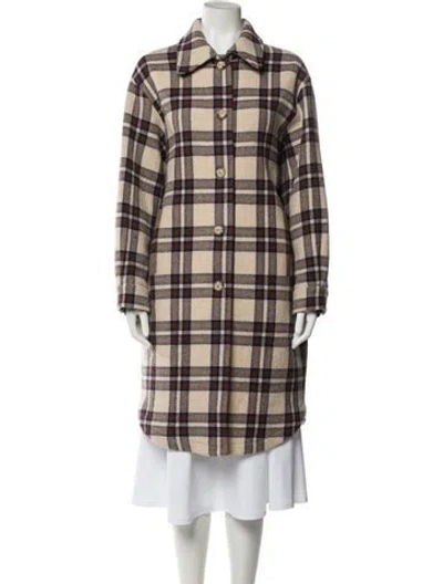Pre-owned Ba&sh Wool Plaid Print Coat In Neutral