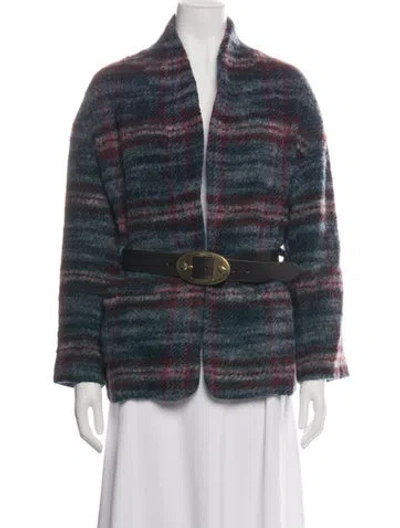 Pre-owned Ba&sh Wool Plaid Print Jacket In Blue