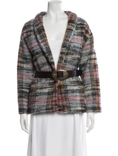Pre-owned Ba&sh Wool Plaid Print Jacket In White