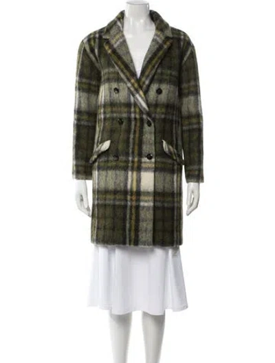 Pre-owned Ba&sh Wool Plaid Print Peacoat In Black