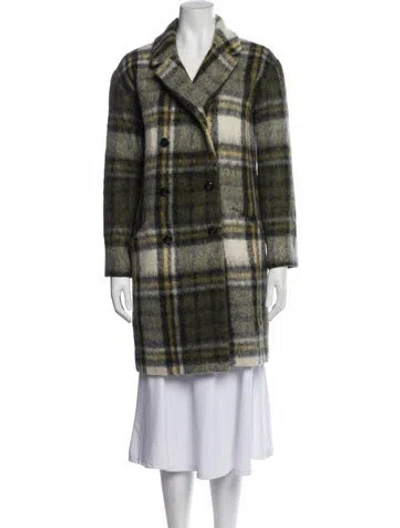 Pre-owned Ba&sh Wool Plaid Print Peacoat In Black