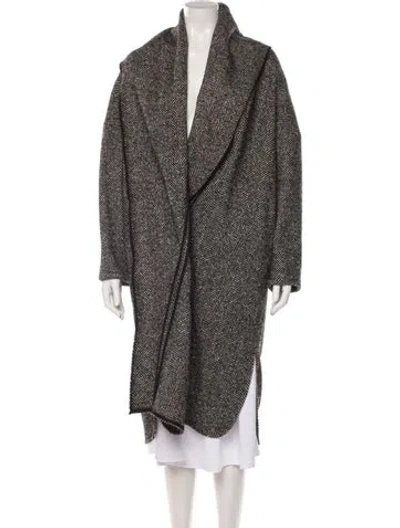 Pre-owned Ba&sh Wool Tweed Pattern Coat In Black