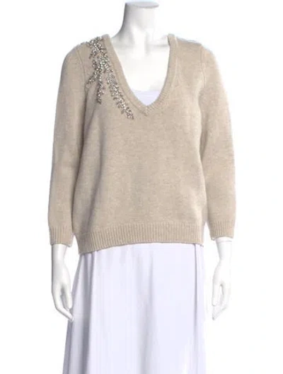Pre-owned Ba&sh Wool V-neck Sweater In Neutral