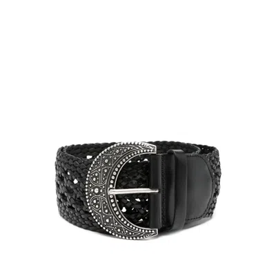 Ba&sh Woven Embellished Buckle Belt In Black