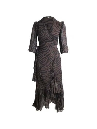 Pre-owned Ba&sh Zebra-print Asymmetric Dress In Brown