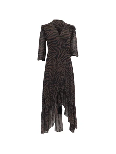 Pre-owned Ba&sh Zebra-print Wrap Maxi Dress In Brown