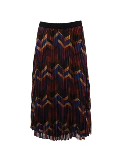 Pre-owned Ba&sh Zig-zag Print Pleated Skirt In Red