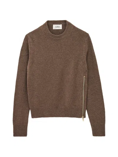 Ba&sh Zip-detail Ribbed-trim Sweater In Brown