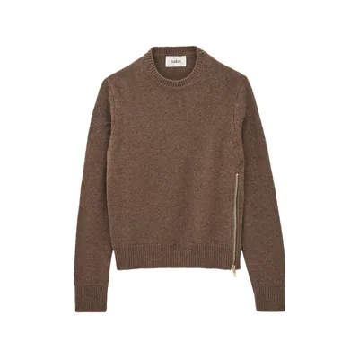 Ba&sh Zip-detail Ribbed-trim Sweater In Brown