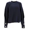 Ba&sh Ba & Sh Button-embellished Crewneck Sweater In Navy Blue Wool In Blue