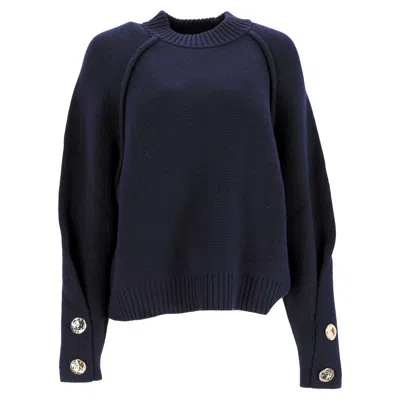 Ba&sh Ba & Sh Button-embellished Crewneck Sweater In Navy Blue Wool