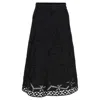 BA&SH BA & SH EMBROIDERED MIDI A-LINE SKIRT IN BLACK POLYESTER