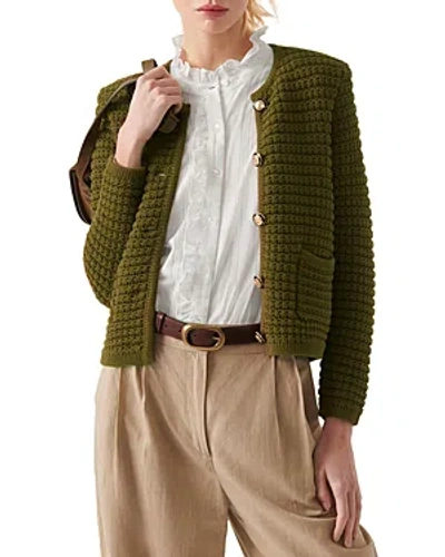 Ba&sh Ba & Sh Gaspard Crewneck Cardigan Sweater In Green