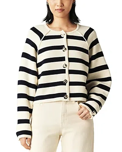 Ba&sh Gilet Massimo Striped Button Front Cardigan In Off White