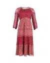 Ba&sh Ba & Sh Gypsie Mixed Print Midi Dress In Burgundy Viscose In Red