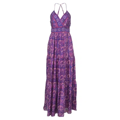 Ba&sh Ba & Sh Kemi Open-back Printed Maxi Dress In Purple Cotton