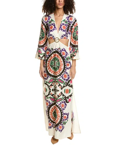 Ba&sh Cutout Printed Satin Maxi Dress In White