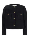 Ba&sh 'meredith' Black Crop Jacket With Round Neck And Metal Buttons In Cotton And Wool Blend Woman In Black