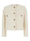 Ba&sh 'meredith' White Crop Jacket With Round Neck And Metal Buttons In White