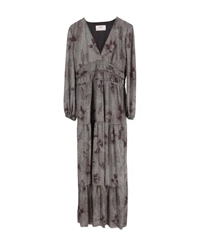 Ba&sh Ba & Sh Metallic Floral Print Maxi Dress In Silver Polyester