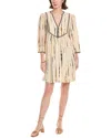 Ba&sh Printed Quarter-sleeve Mini Dress In Cream Viscose In White