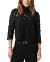 Ba&sh Paul High Neck Floral Top In Black In Black