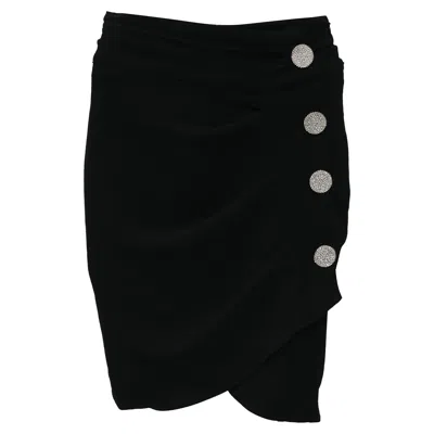 Ba&sh Ba & Sh Sanya Embellished-button Mini Faux Wrap Skirt In Black Polyester
