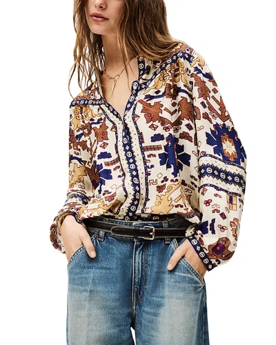 Ba&sh Ba & Sh Varone Printed Deep V Blouse In Off White