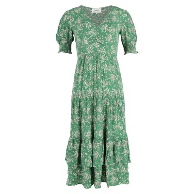Ba&sh Ba & Sh Vika Ruffled Midi Dress In Green Viscose