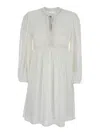 Ba&sh White Crewneck Dress With Knot Closure On The Front In Fabric Woman In White