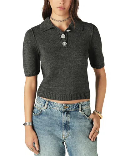 Ba&sh Ba & Sh Wool Rhinestone Button Sweater In Heather Grey