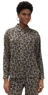 Ba&sh 'billie' Green Shirt With All-over Leopard Print In Kaki