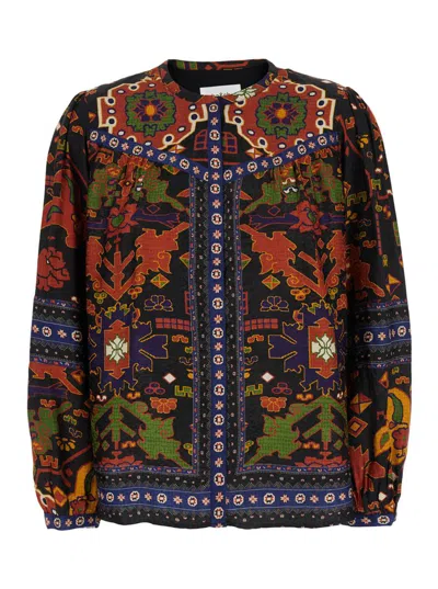 BA&SH 'VARONE' MULTICOLOR SHIRT WITH ALL-OVER PATTERNED PRINT AND MANDARIN COLLAR IN VISCOSE WOMAN