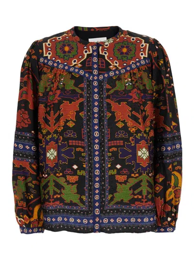 BA&SH 'VARONE' MULTICOLOR SHIRT WITH ALL-OVER PATTERNED PRINT AND MANDARIN COLLAR IN VISCOSE WOMAN