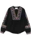 Ba&sh Caloe Round Neck Blue Blouse With All-over Embroidery In Black