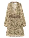 Ba&sh 'camelia' Multicolor Dress With V-neck And All-over Print In Neutrals