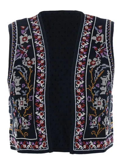 Ba&sh 'coco' Black Sleeveless Vest With All-over Embroidery