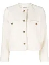 Ba&sh 'meredith' White Crop Jacket With Round Neck And Metal Buttons In 0101 Ecru