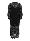 Ba&sh 'grace' Black Crewneck Midi Dress With All-over Embroidery And Asymmetric Hem In Black