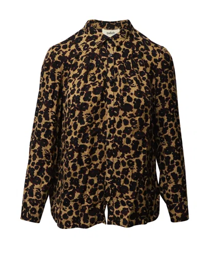 Ba&sh Leopard Print Long Sleeved Blouse In Multicolor Viscose In Tan Multi