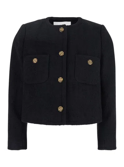BA&SH 'MEREDITH' BLACK CROP JACKET WITH ROUND NECK AND METAL BUTTONS