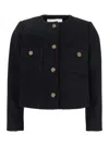 Ba&sh 'meredith' Black Crop Jacket With Round Neck And Metal Buttons In Cotton And Wool Blend Woman