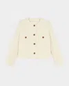 Ba&sh 'meredith' White Crop Jacket With Round Neck And Metal Buttons In Cotton And Wool Blend Woman In Ecru