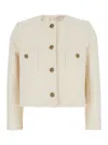 Ba&sh 'meredith' White Crop Jacket With Round Neck And Metal Buttons In Cotton And Wool Blend Woman In White
