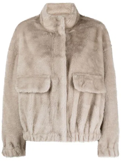 Ba&sh Paros Faux-fur Cropped Jacket In Grey